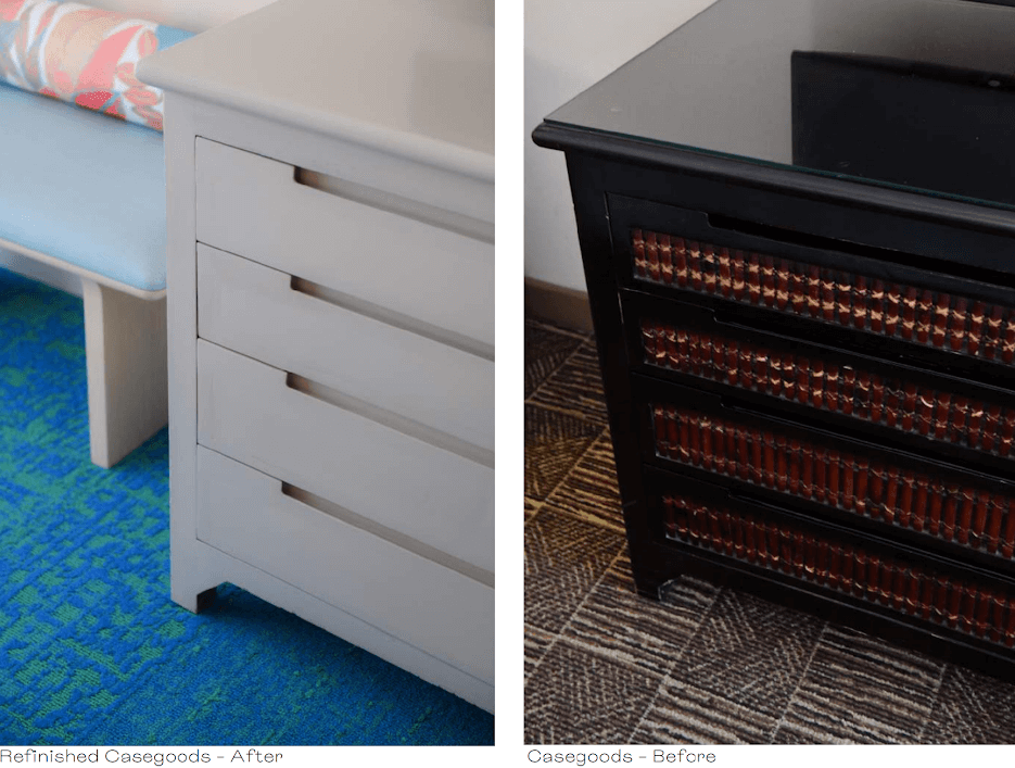 Side-by-side comparison of a white dresser and a black heater.